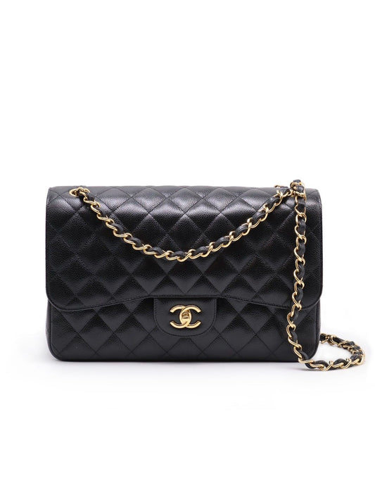 CHANEL 經典口蓋包Jumbo CF30 - 粒面牛皮黑金23開