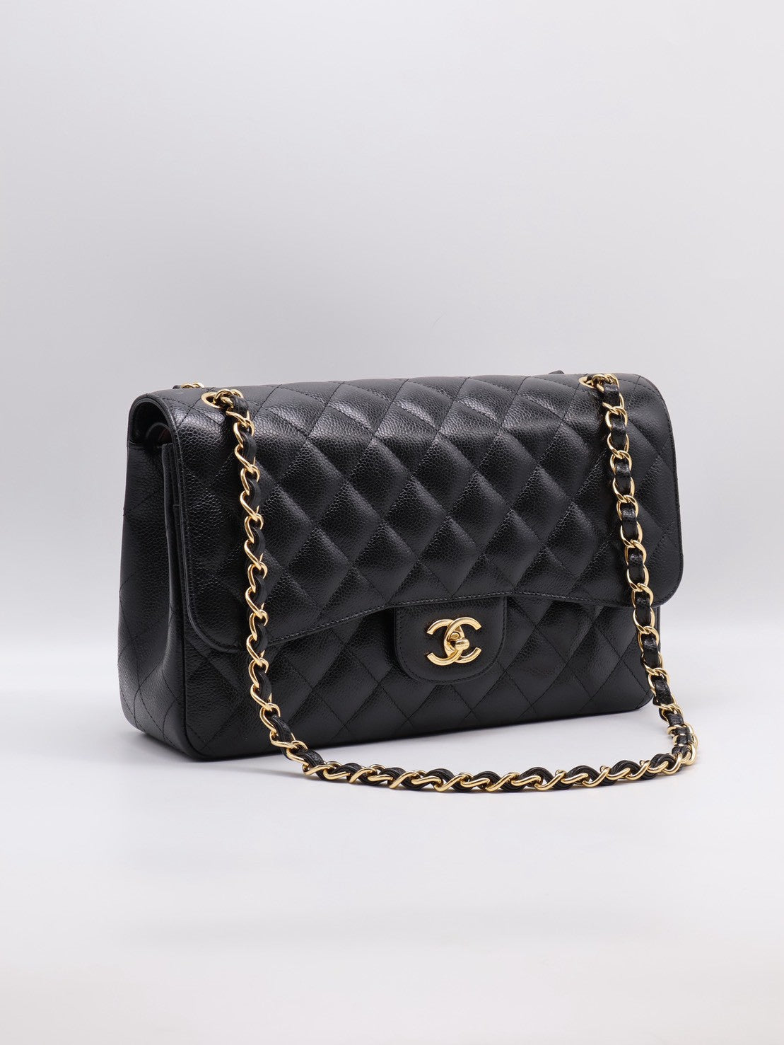 CHANEL 經典口蓋包Jumbo CF30 - 粒面牛皮黑金23開
