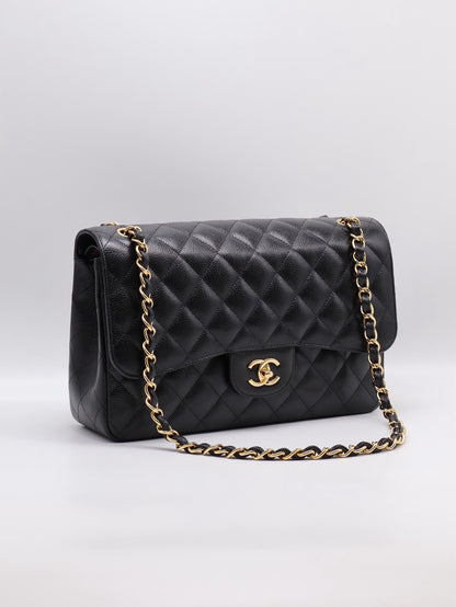 CHANEL 經典口蓋包Jumbo CF30 - 粒面牛皮黑金23開