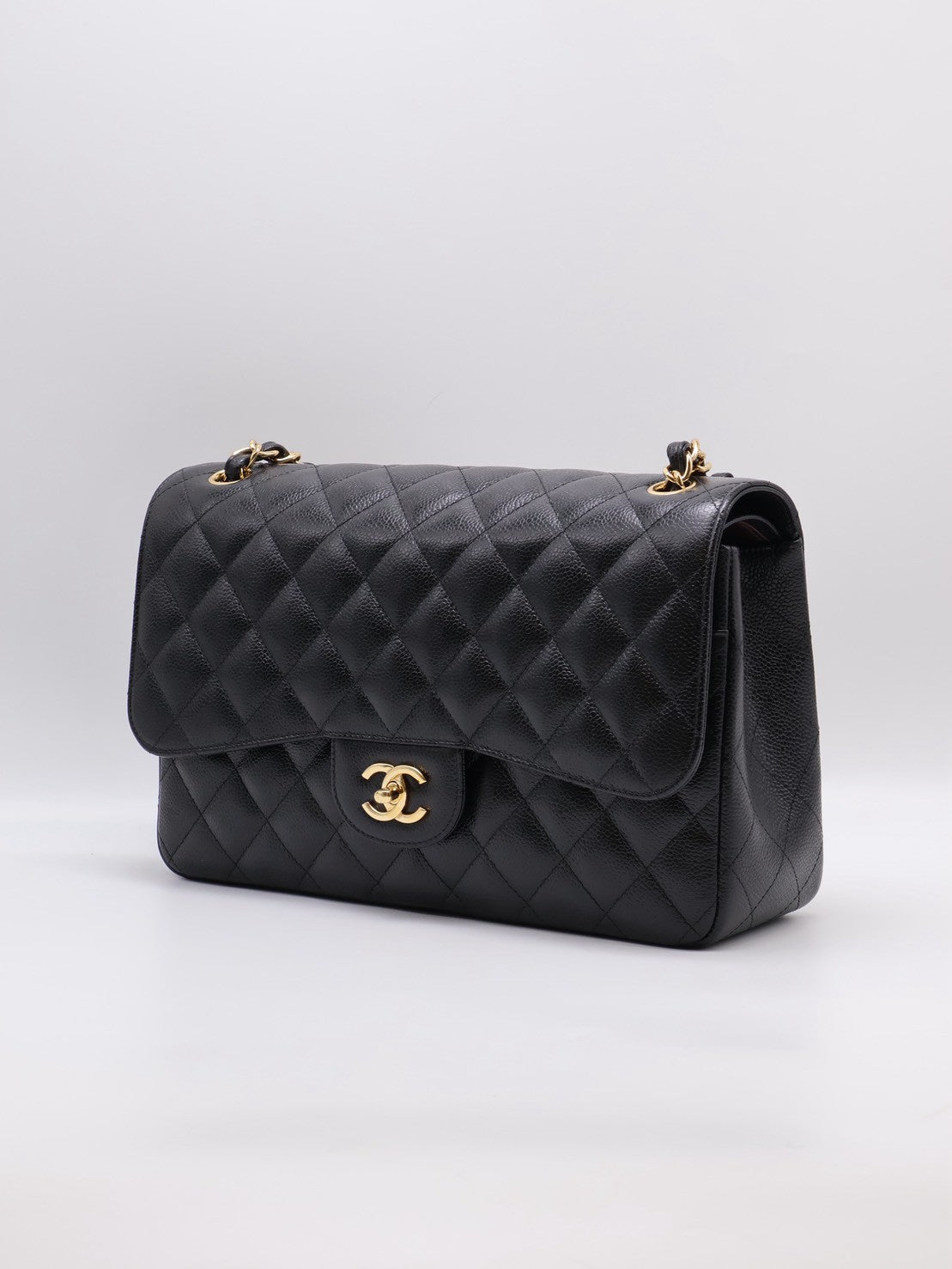 CHANEL 經典口蓋包Jumbo CF30 - 粒面牛皮黑金23開