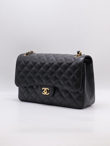 CHANEL 經典口蓋包Jumbo CF30 - 粒面牛皮黑金23開