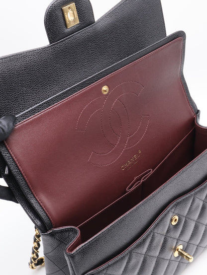 CHANEL 經典口蓋包Jumbo CF30 - 粒面牛皮黑金23開