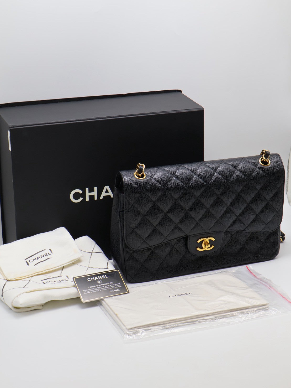 CHANEL 經典口蓋包Jumbo CF30 - 黑金18開
