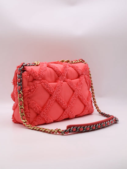 CHANEL 19 Bag 菱格紋手提肩背包 30 - 絨毛珊瑚粉金30開