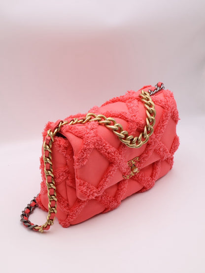 CHANEL 19 Bag 菱格紋手提肩背包 30 - 絨毛珊瑚粉金30開