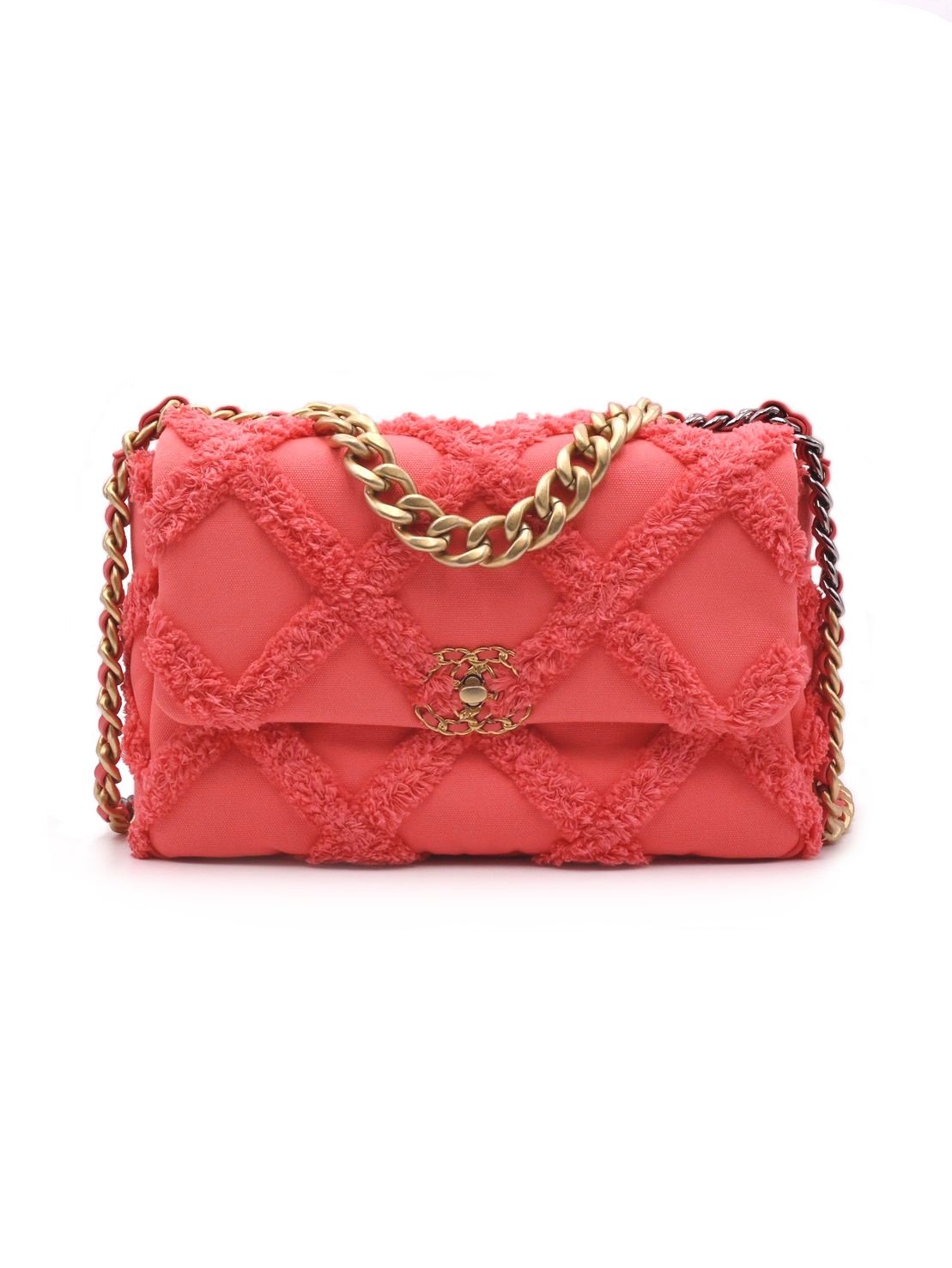 CHANEL 19 Bag 菱格紋手提肩背包 30 - 絨毛珊瑚粉金30開