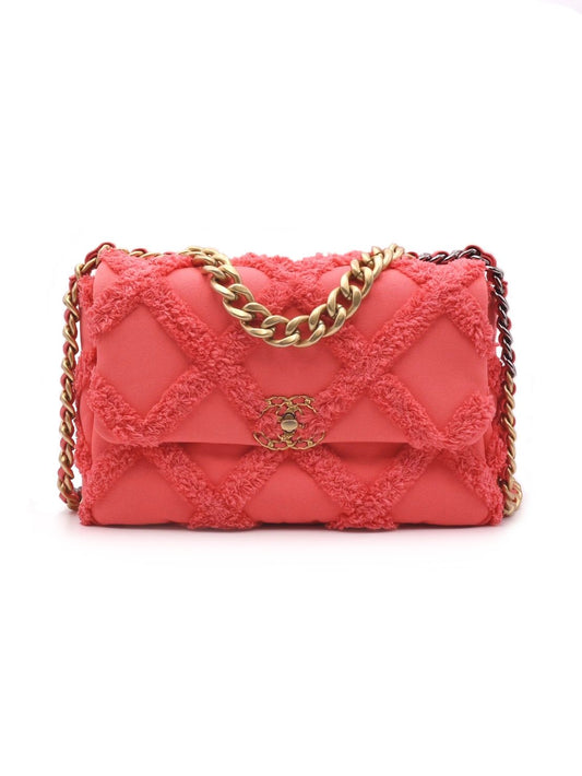 CHANEL 19 Bag 菱格紋手提肩背包 30 - 絨毛珊瑚粉金30開