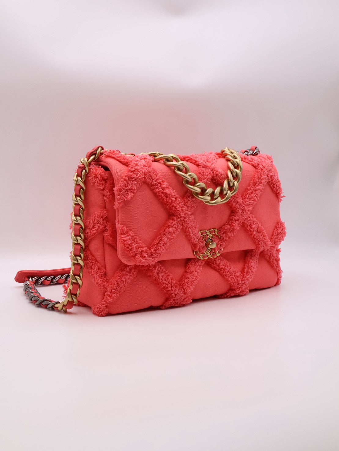CHANEL 19 Bag 菱格紋手提肩背包 30 - 絨毛珊瑚粉金30開