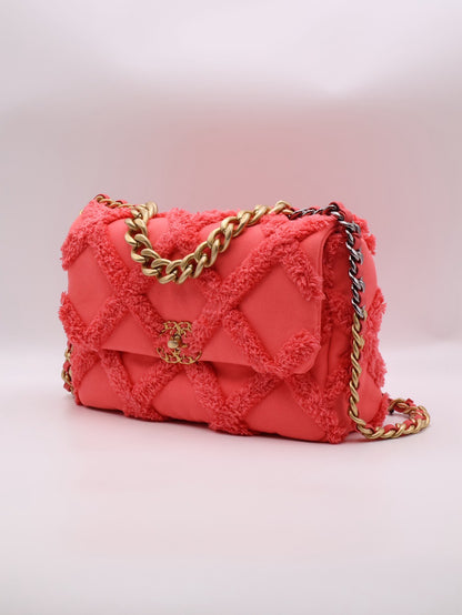 CHANEL 19 Bag 菱格紋手提肩背包 30 - 絨毛珊瑚粉金30開