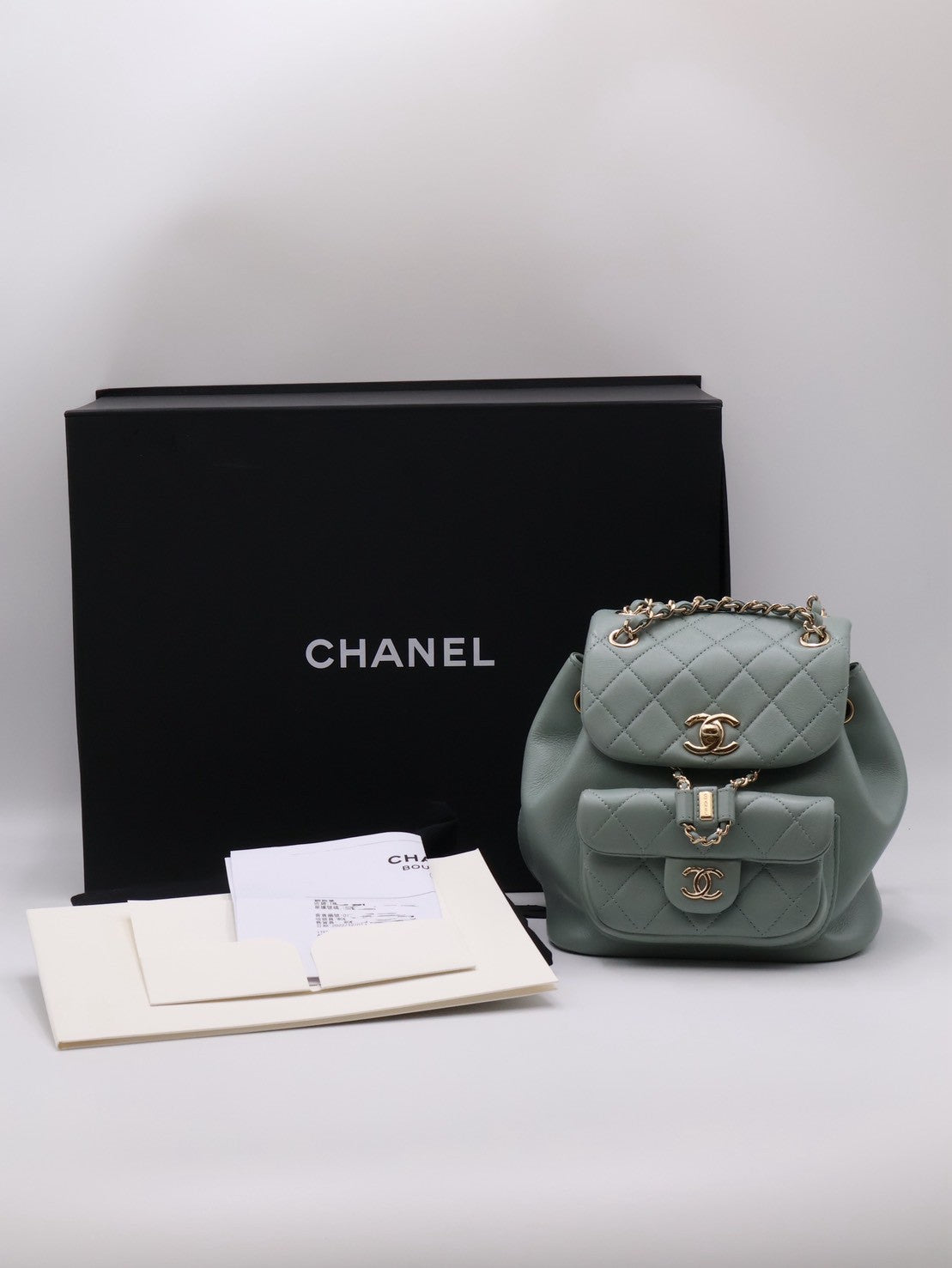 CHANEL Duma小牛皮後背包 - 小號淡綠金