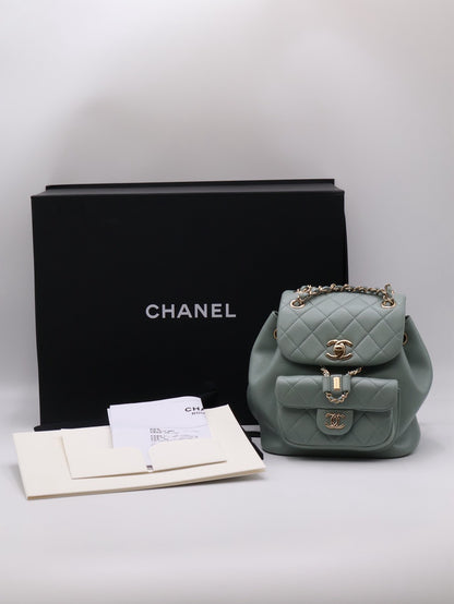 CHANEL Duma小牛皮後背包 - 小號淡綠金