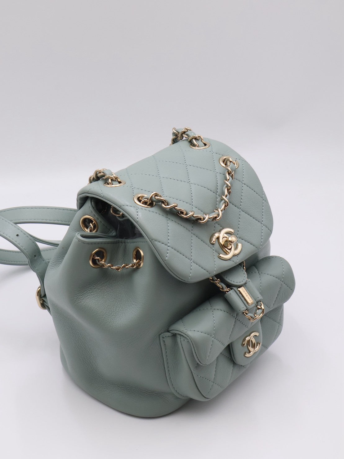 CHANEL Duma小牛皮後背包 - 小號淡綠金