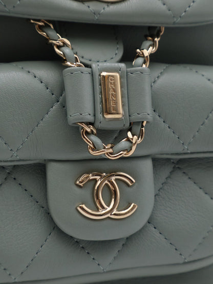 CHANEL Duma小牛皮後背包 - 小號淡綠金