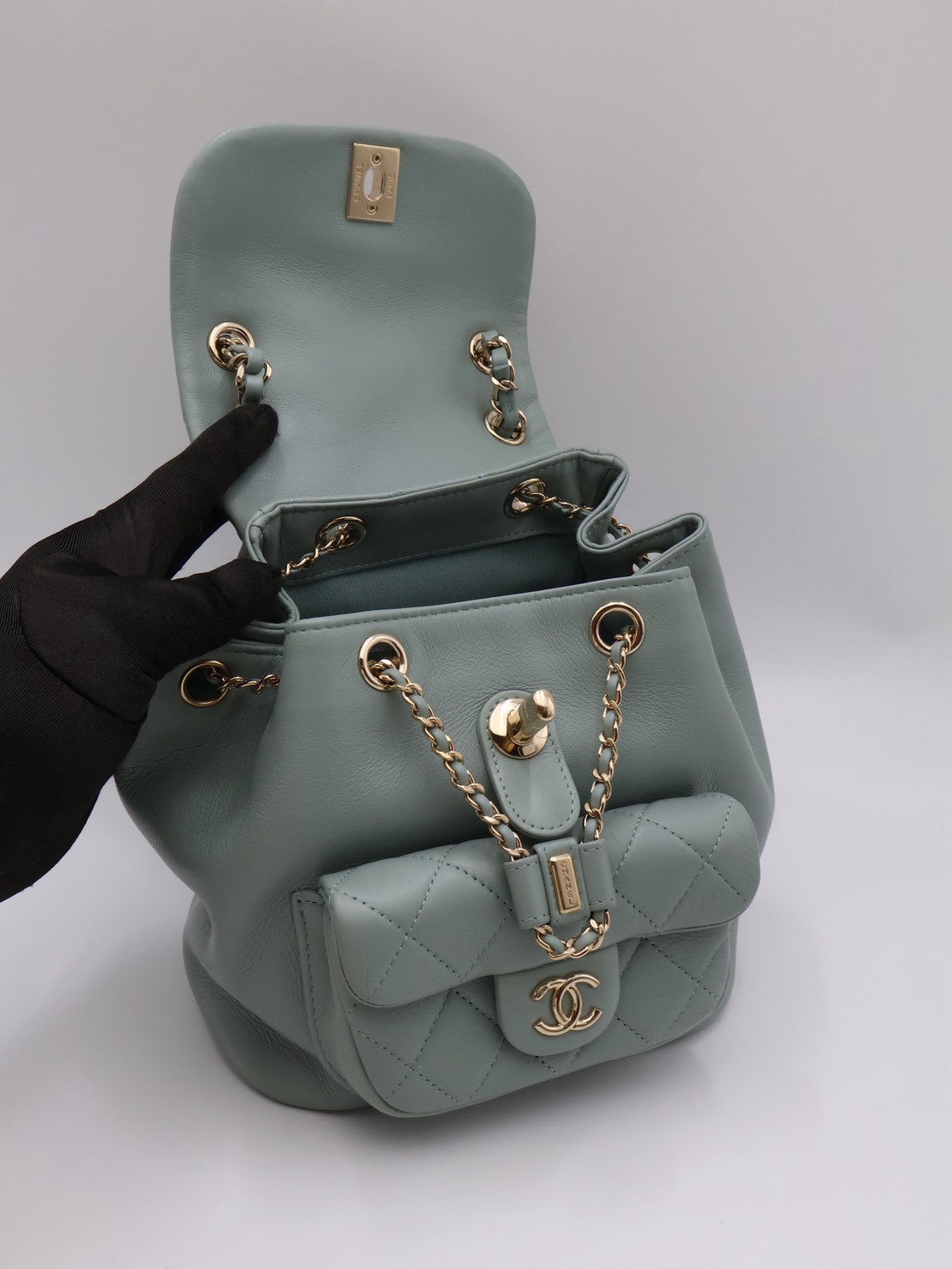CHANEL Duma小牛皮後背包 - 小號淡綠金