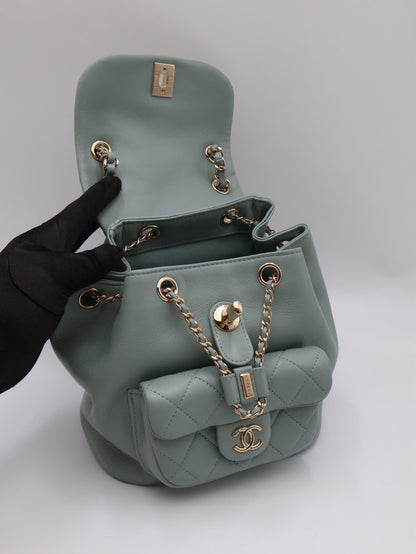 CHANEL Duma小牛皮後背包 - 小號淡綠金