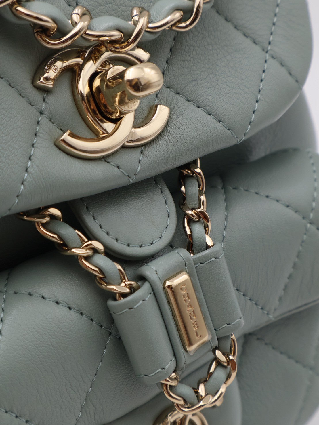 CHANEL Duma小牛皮後背包 - 小號淡綠金