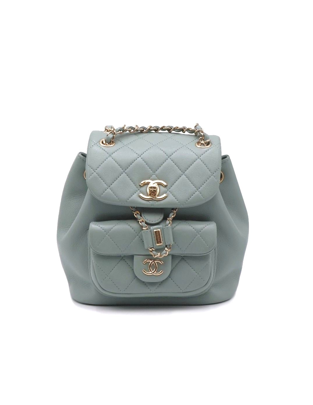 CHANEL Duma小牛皮後背包 - 小號淡綠金