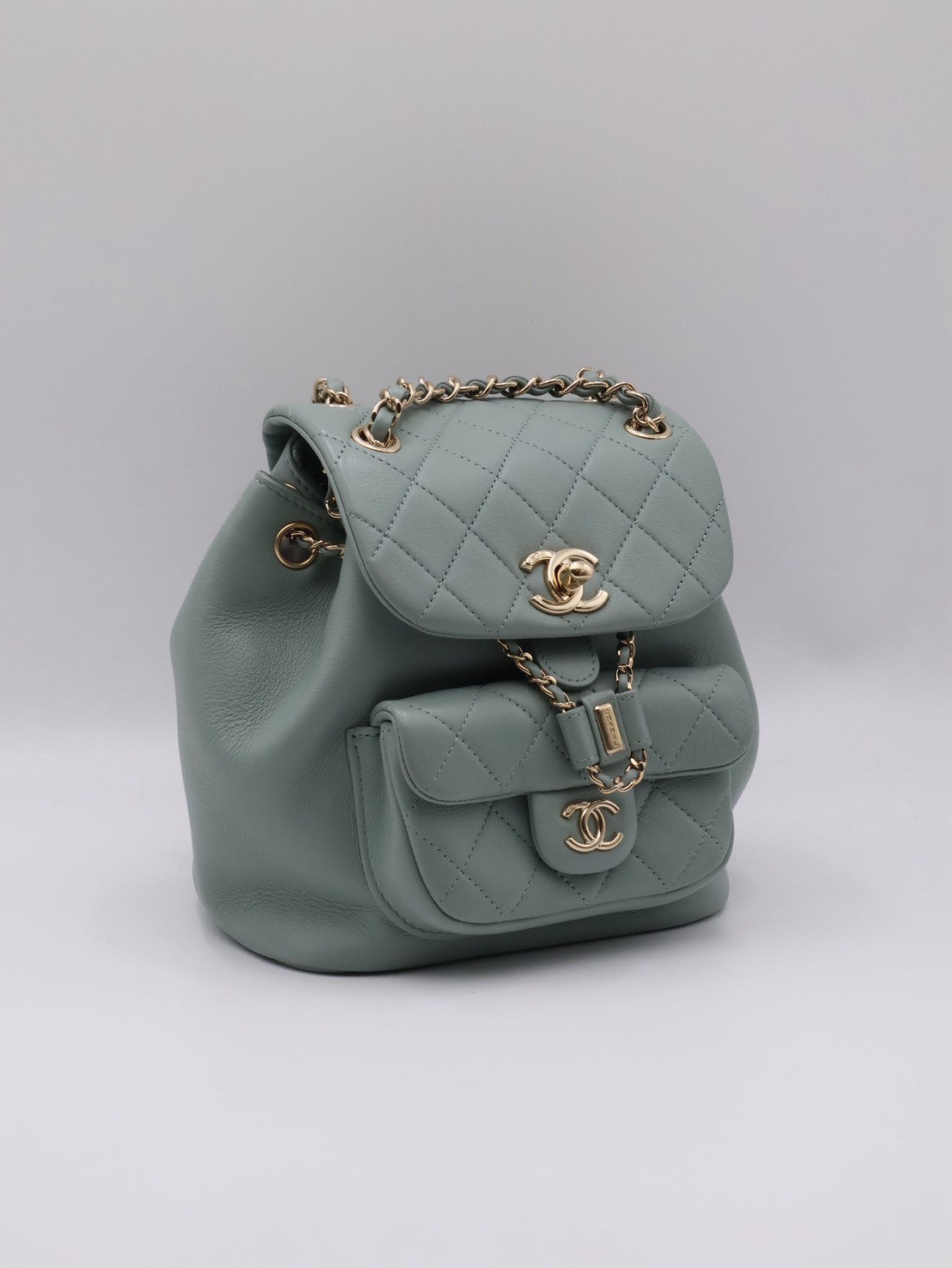 CHANEL Duma小牛皮後背包 - 小號淡綠金