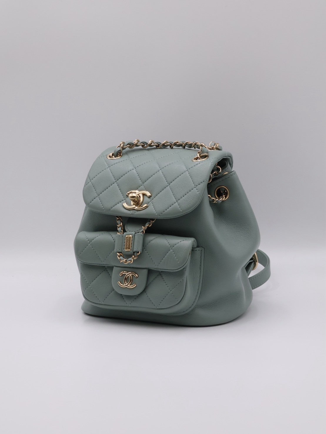 CHANEL Duma小牛皮後背包 - 小號淡綠金