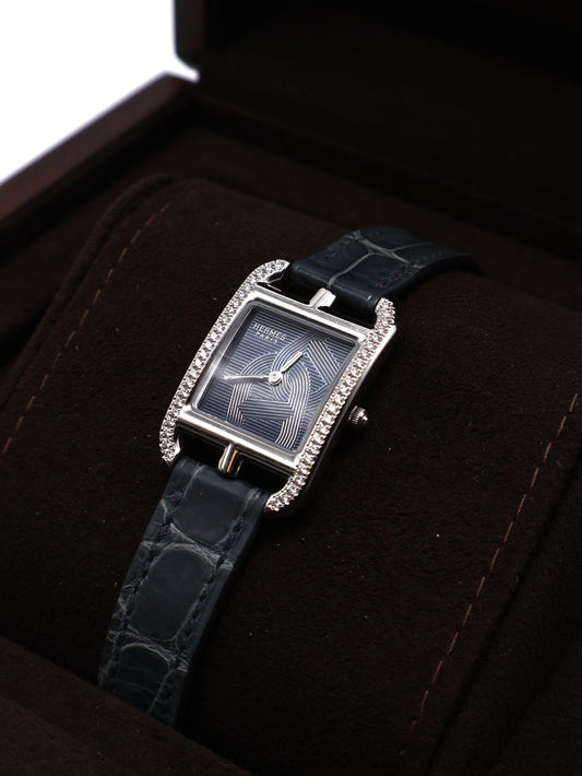 HERMES Cape cod鑽石圈錨鍊錶盤腕錶  - 31 鱷魚皮風暴藍