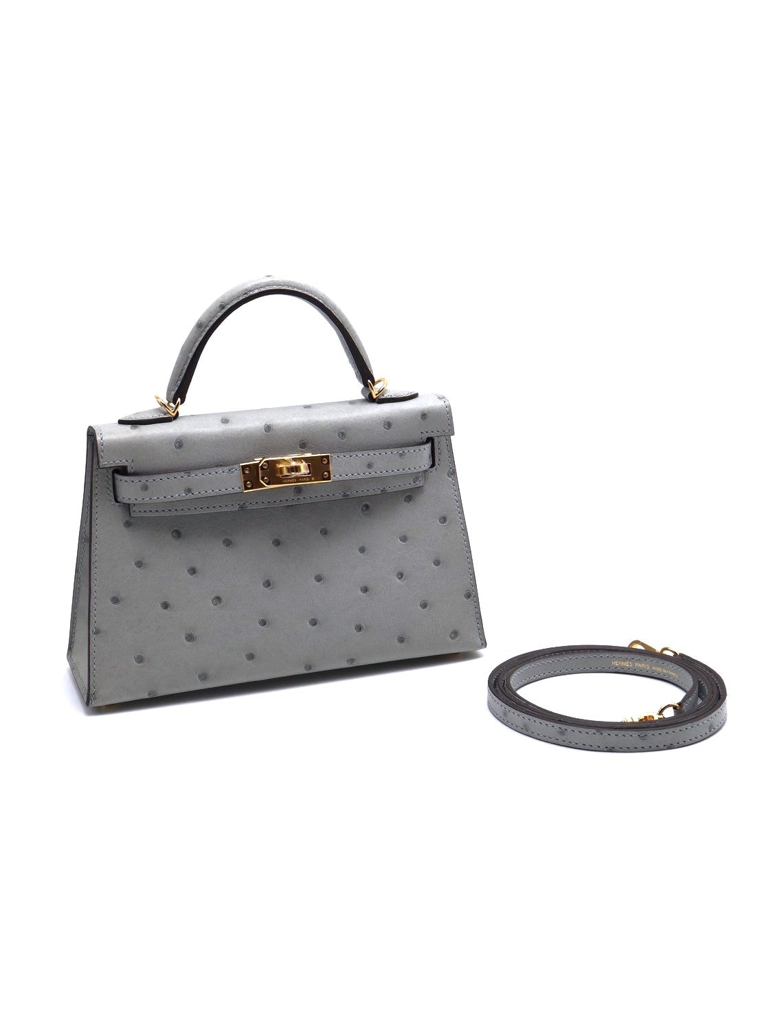 HERMES Mini Kelly ll - Bleu Glacier 8U 鴕鳥皮冰川藍金 U