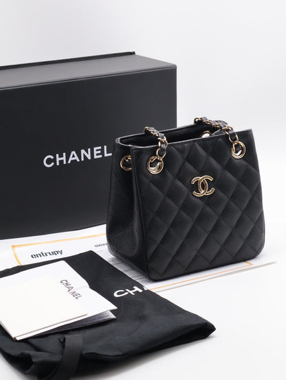 CHANEL Mini tote粒面牛皮水桶包