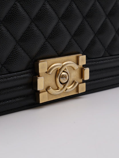 CHANEL Boy25 粒面牛皮口蓋包 - 黑金