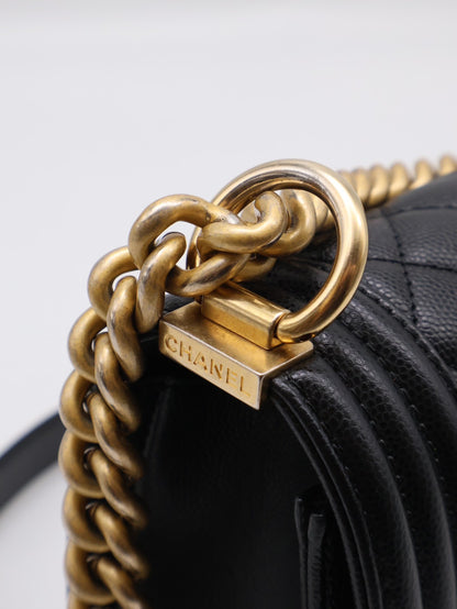 CHANEL Boy25 粒面牛皮口蓋包 - 黑金