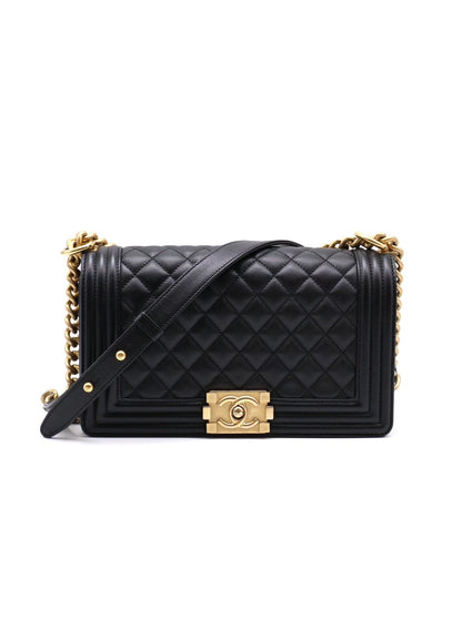 CHANEL Boy25 粒面牛皮口蓋包 - 黑金