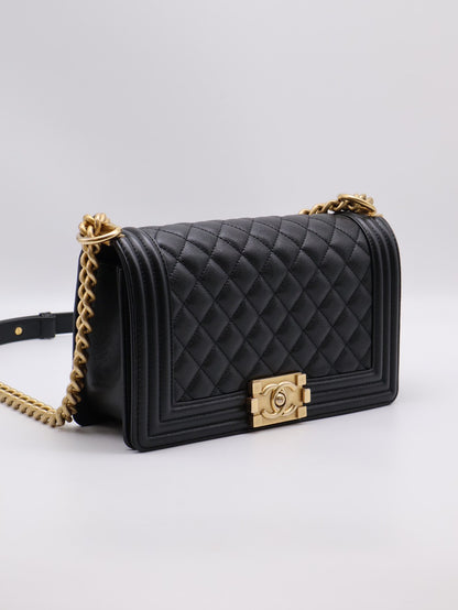 CHANEL Boy25 粒面牛皮口蓋包 - 黑金