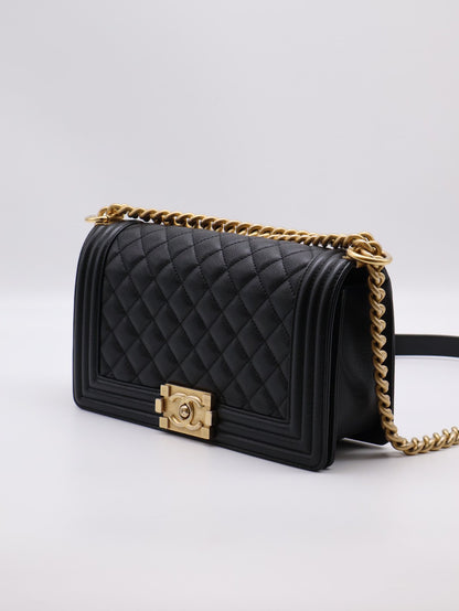 CHANEL Boy25 粒面牛皮口蓋包 - 黑金