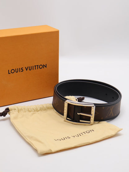 LOUIS VUITTON 經典老花黑邊腰帶 85