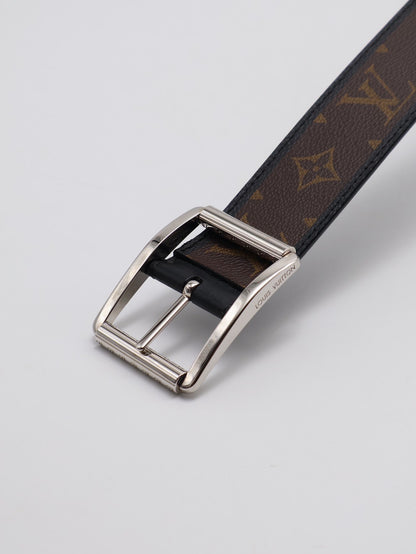 LOUIS VUITTON 經典老花黑邊腰帶 85