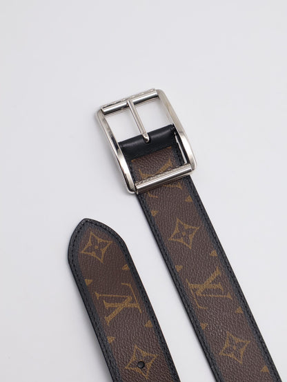 LOUIS VUITTON 經典老花黑邊腰帶 85