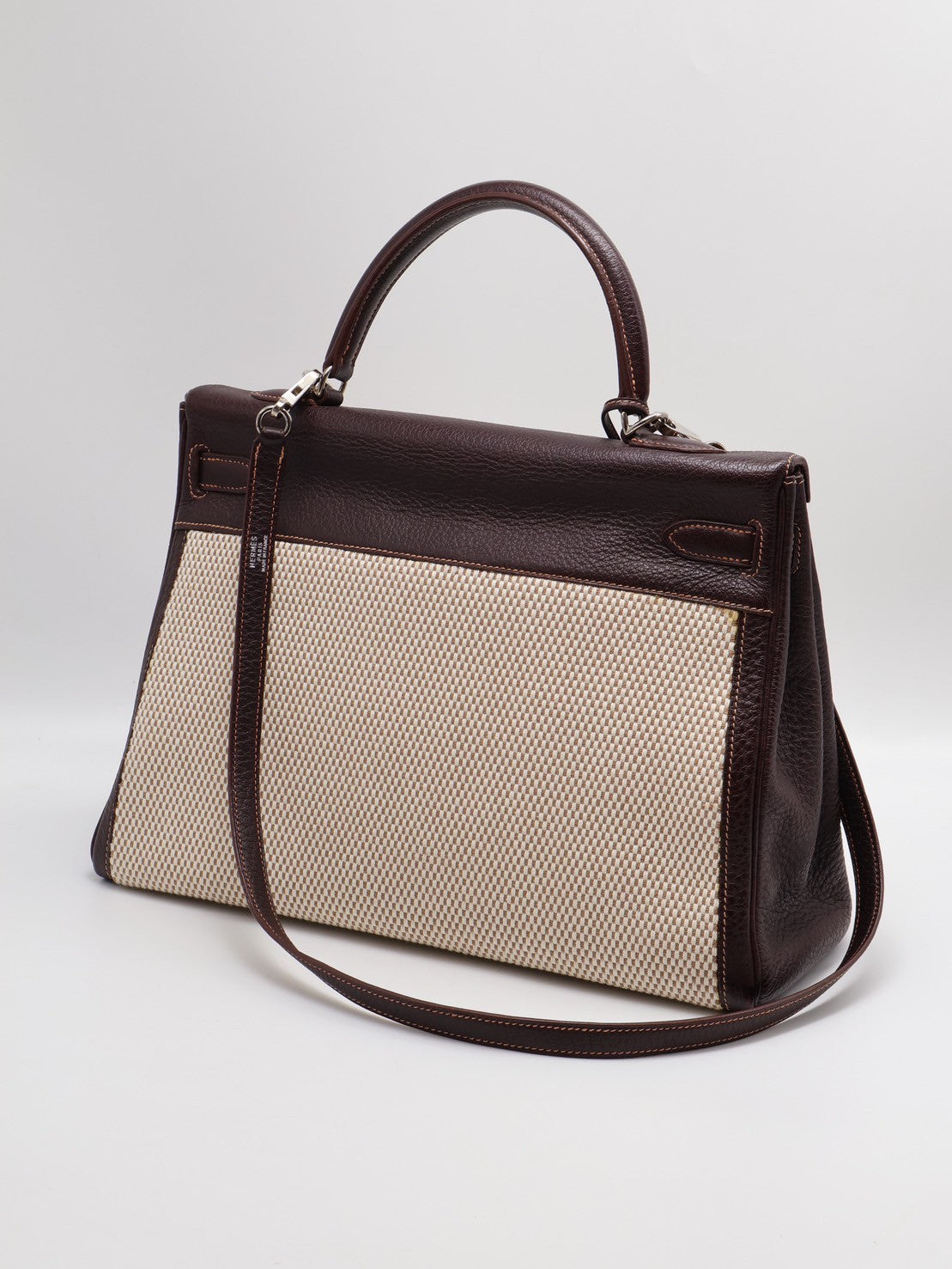 HERMES Kelly 32 - 哈瓦那棕銀拚帆布 🄴