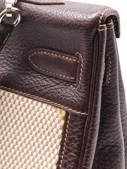 HERMES Kelly 32 - 哈瓦那棕銀拚帆布 🄴