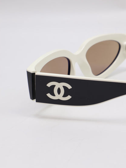 CHANEL 貓眼太陽眼鏡 - 黑白
