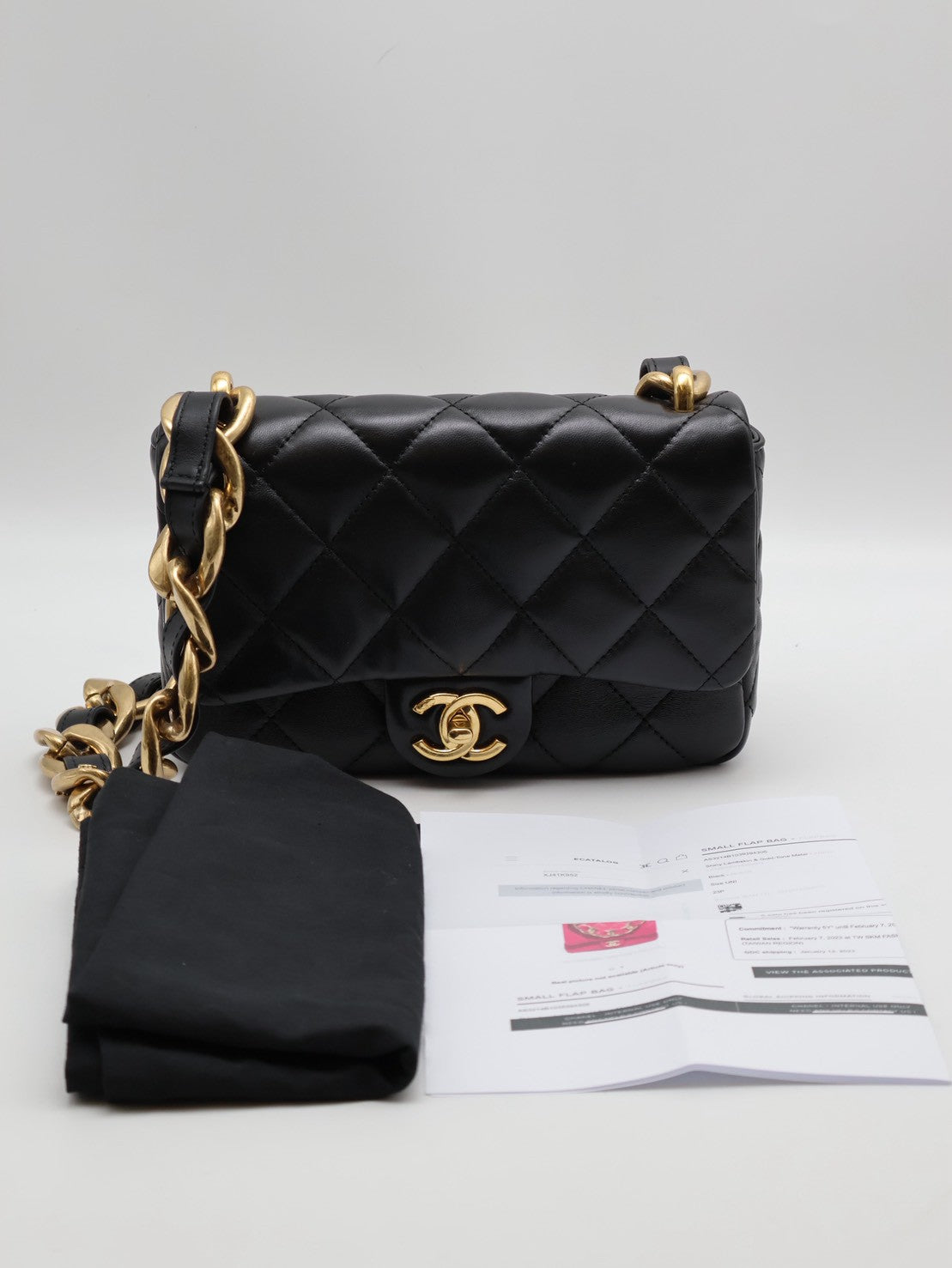 CHANEL 23P羊皮粗鍊單肩包 - 黑金