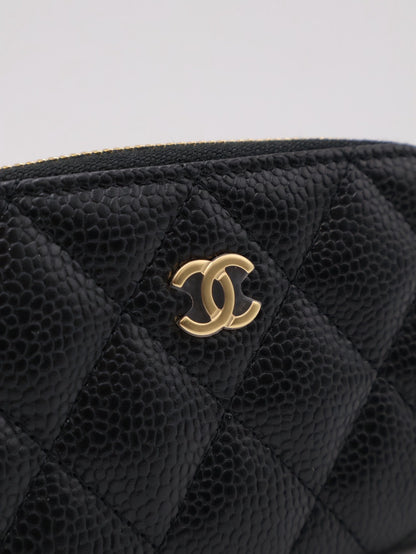 CHANEL 經典粒面牛皮拉鍊零錢包 - 黑金
