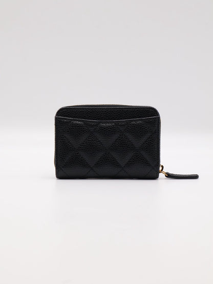 CHANEL 經典粒面牛皮拉鍊零錢包 - 黑金