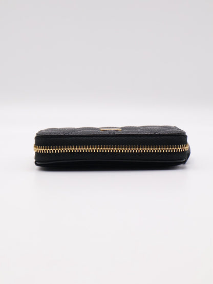 CHANEL 經典粒面牛皮拉鍊零錢包 - 黑金