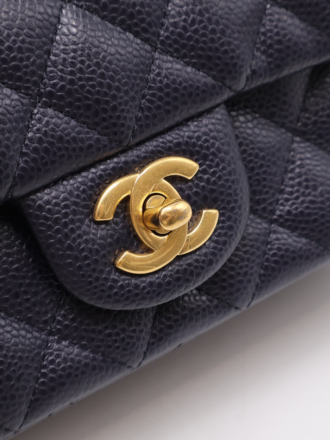 CHANEL 經典口蓋包Mini CF20 - 粒面牛皮深藍金21開