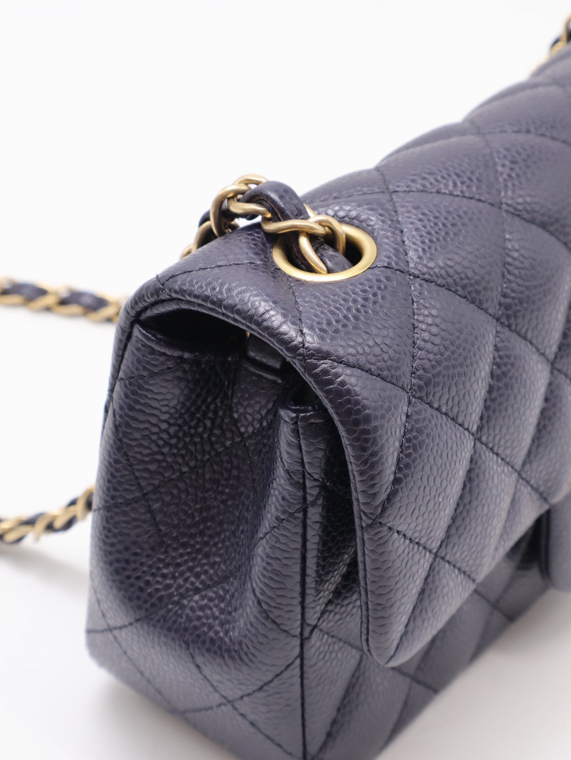 CHANEL 經典口蓋包Mini CF20 - 粒面牛皮深藍金21開