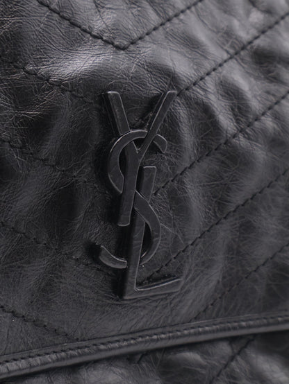 YSL Niki 小牛皮手袋 - 中號黑字銀鍊