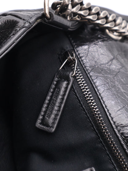 YSL Niki 小牛皮手袋 - 中號黑字銀鍊