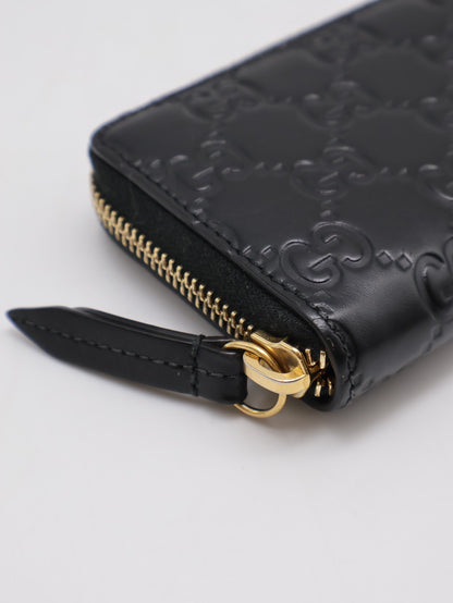 GUCCI 壓紋老花拉鍊卡包 - 黑
