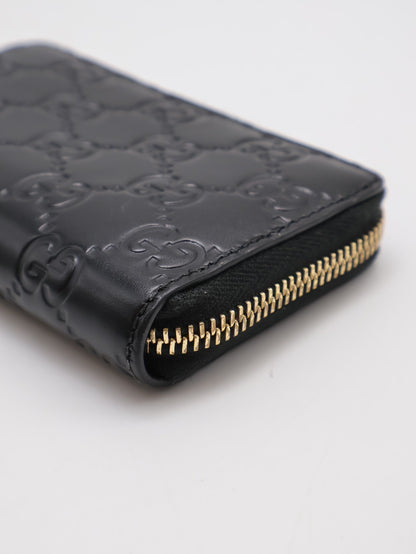 GUCCI 壓紋老花拉鍊卡包 - 黑