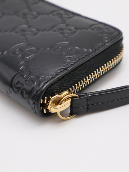 GUCCI 壓紋老花拉鍊卡包 - 黑