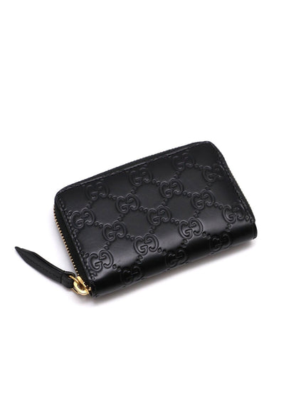 GUCCI 壓紋老花拉鍊卡包 - 黑