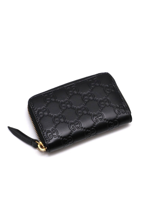 GUCCI 壓紋老花拉鍊卡包 - 黑